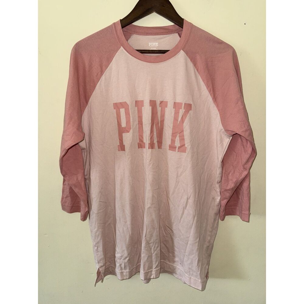 Victoria's Secret PINK Campus Raglan Baseball Tee Pink Spellout Size M
